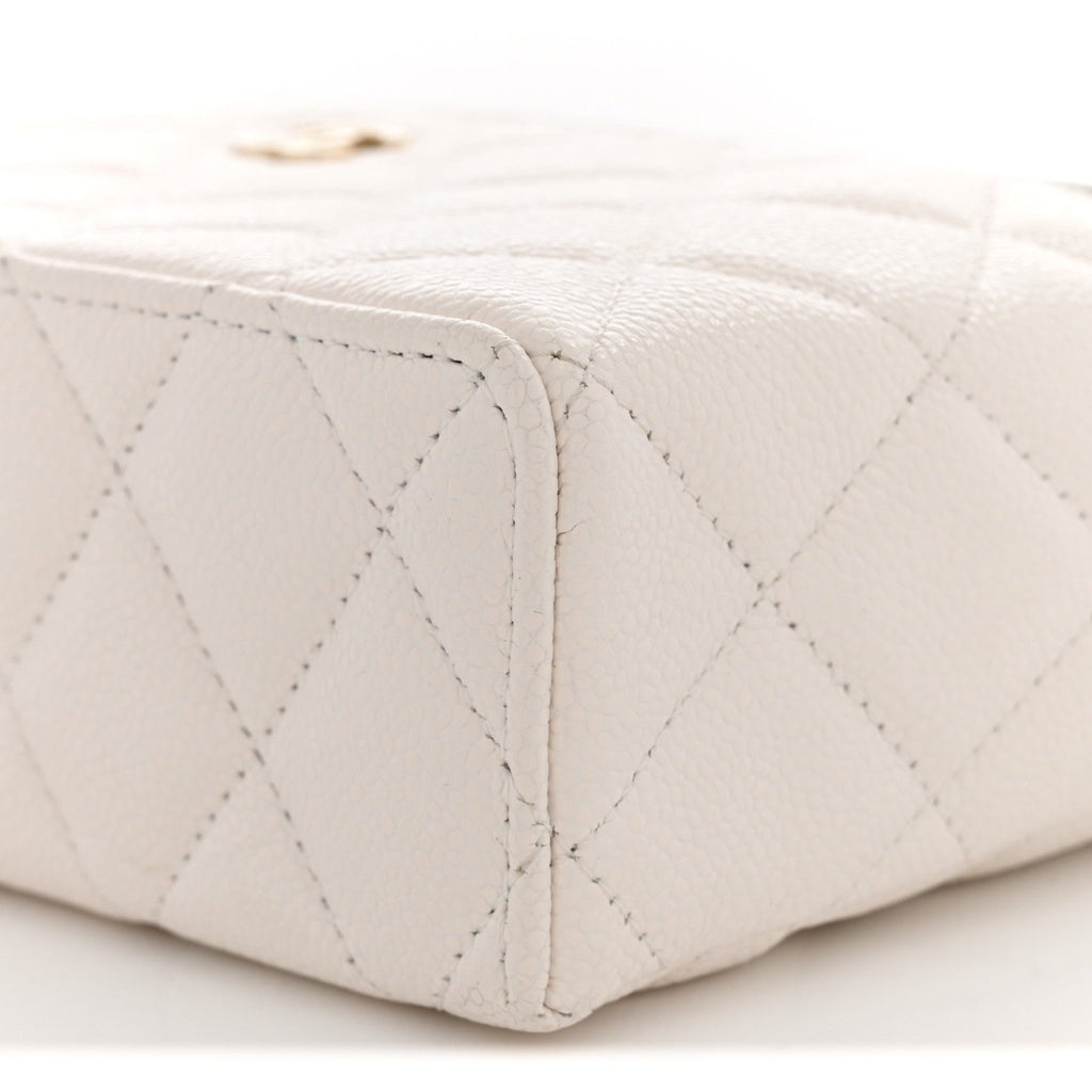 Caviar Quilted Top Handle Slim Vanity With Chain White