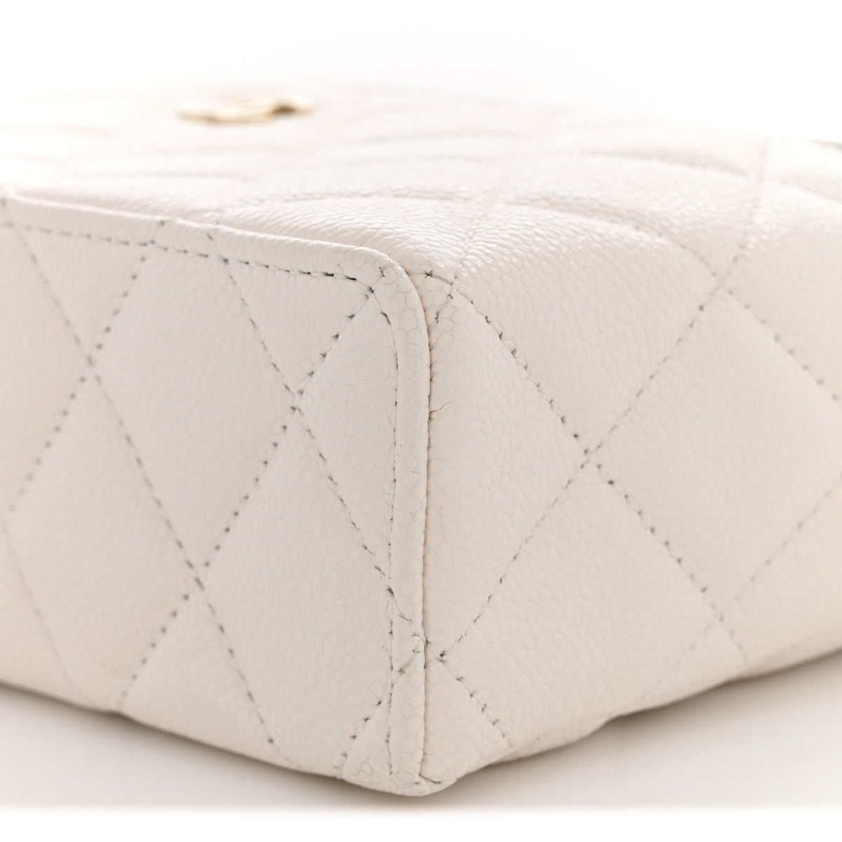Caviar Quilted Top Handle Slim Vanity With Chain White