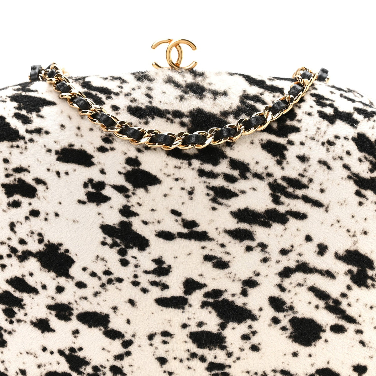 Lambskin Pony Hair Printed Clutch With Chain Black White