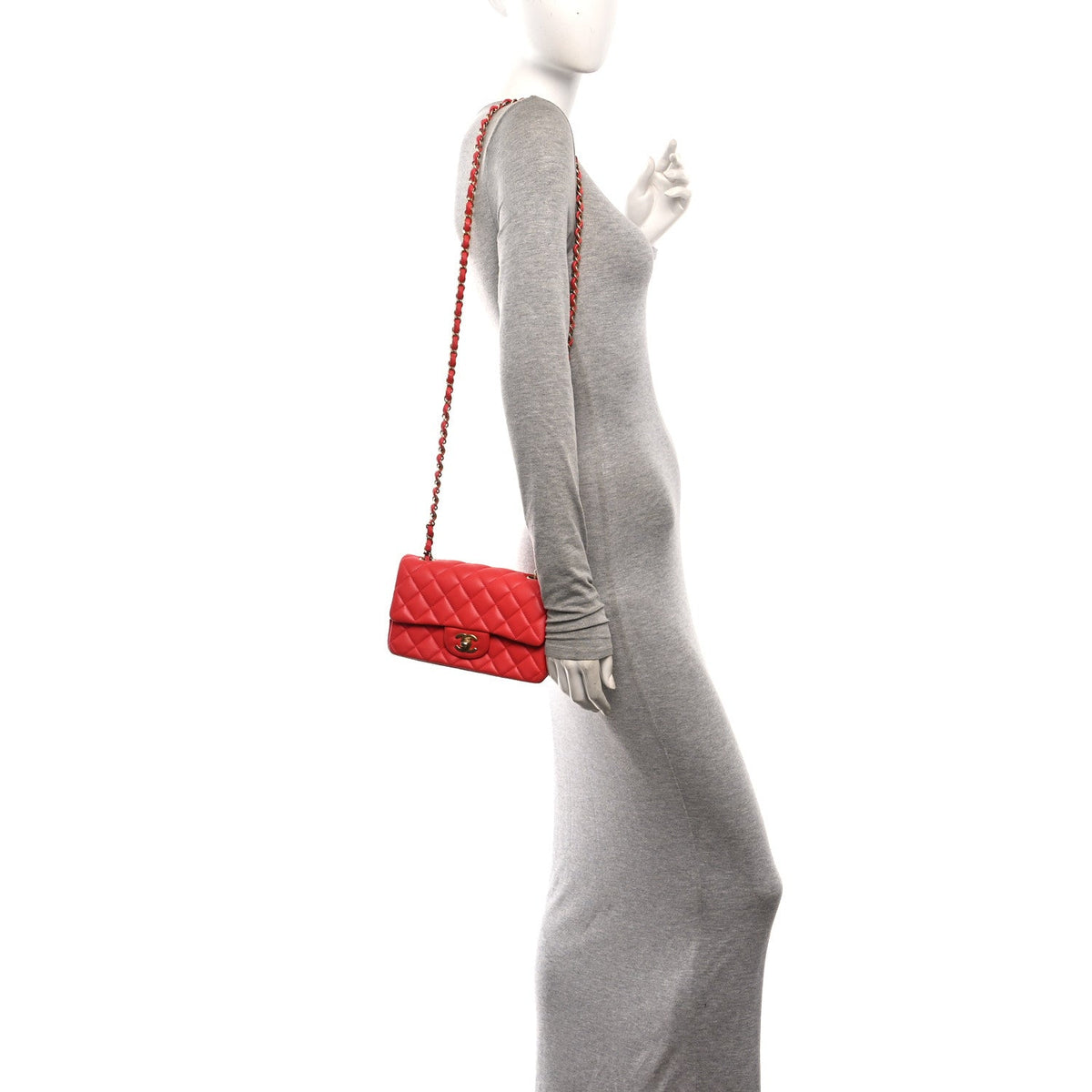 Lambskin Quilted Mini Rectangular Flap Red