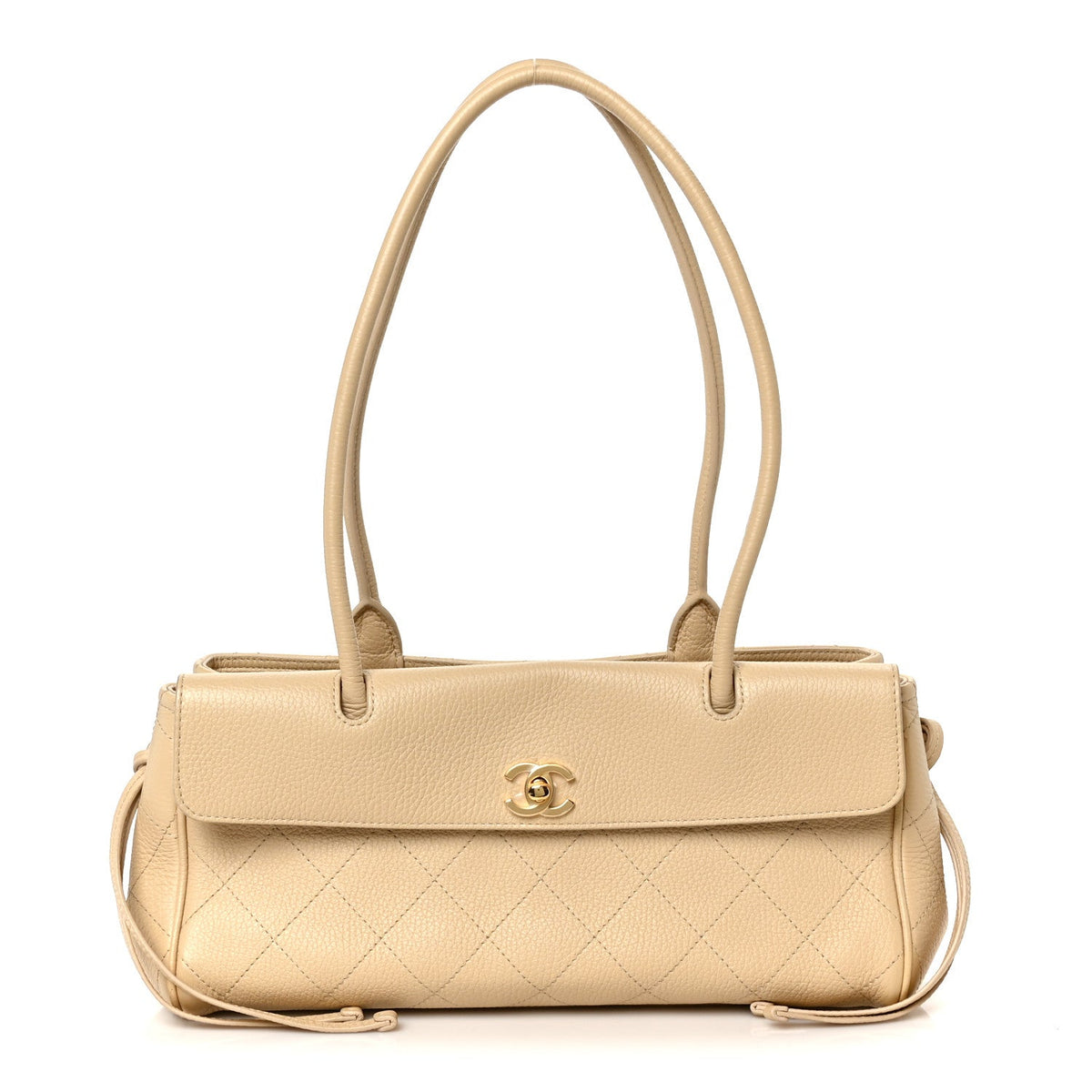 Grained Calfskin Stitched Urban Essentials Small Shopping Bag Beige