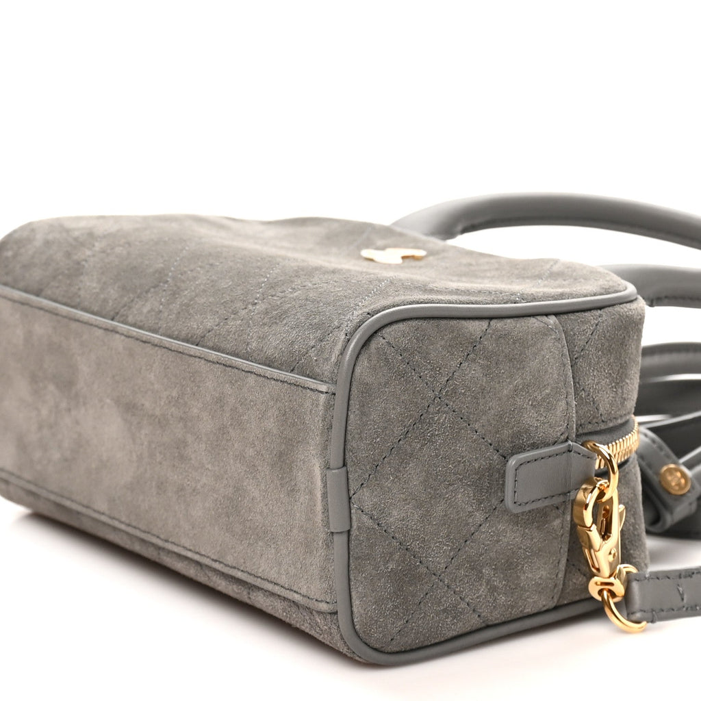 Suede Calfskin Small Perfect Bowling Bag Grey