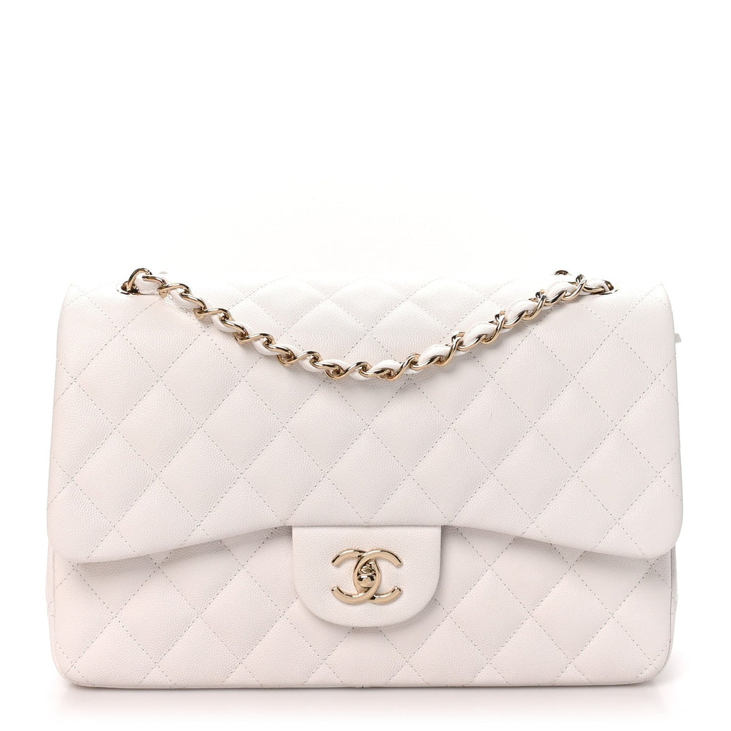 Caviar Quilted Jumbo Double Flap White