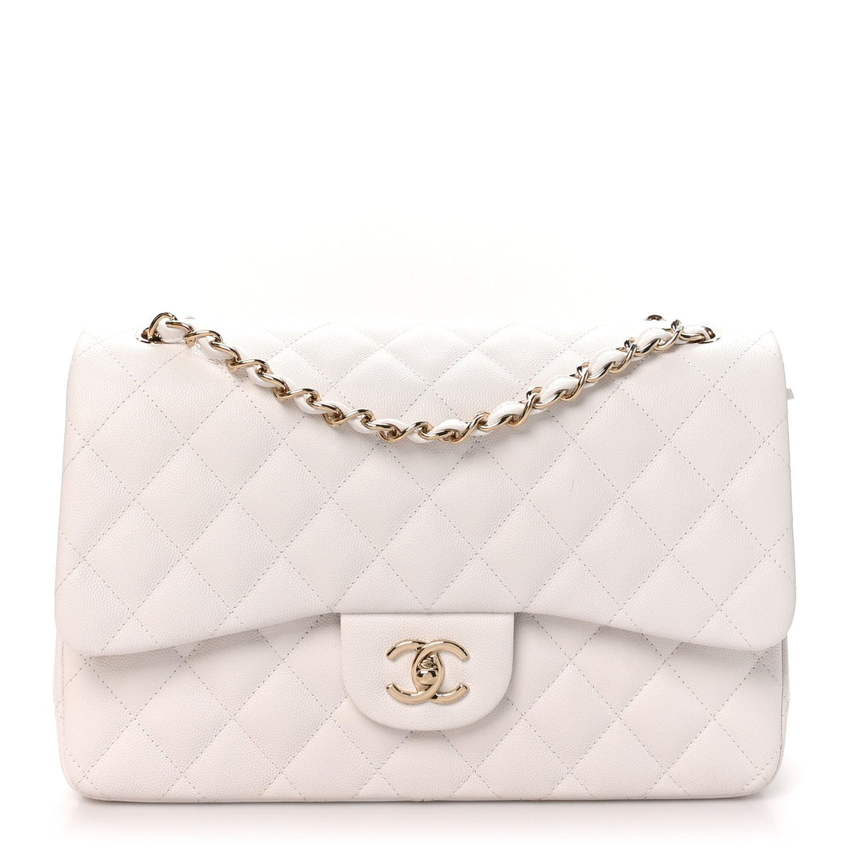 Caviar Quilted Jumbo Double Flap White