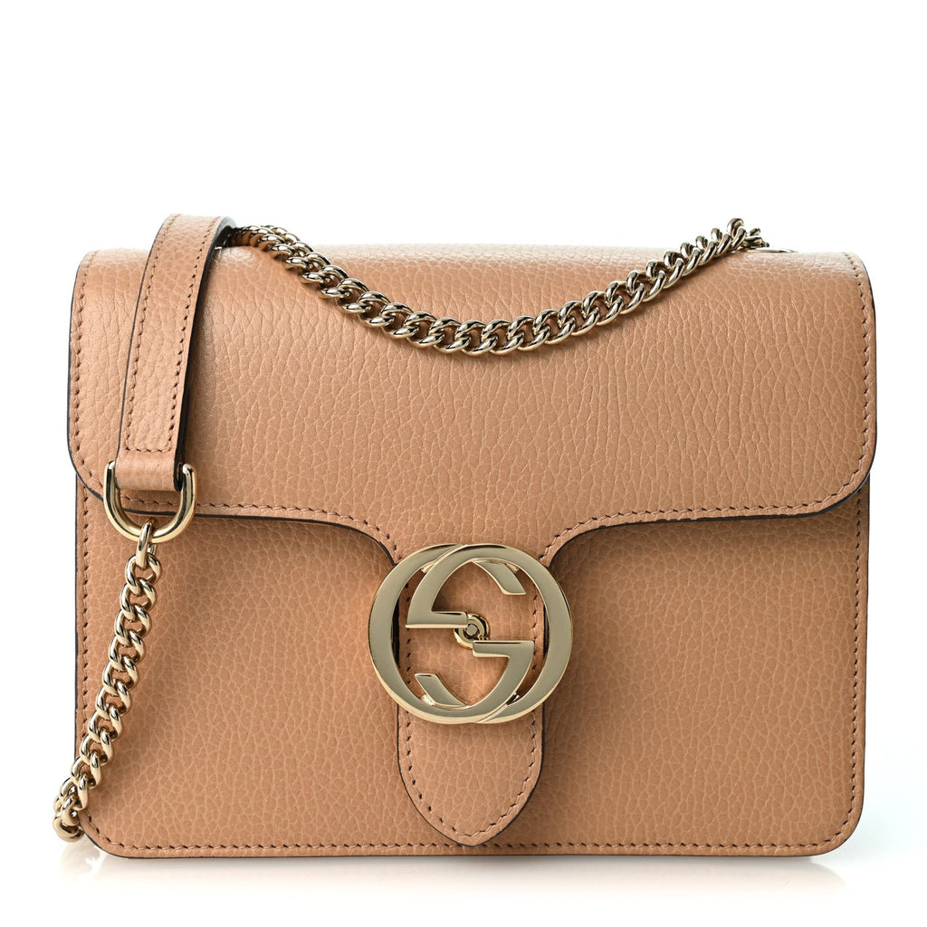 Dollar Calfskin Small Interlocking G Shoulder Bag Camelia