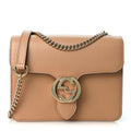 Dollar Calfskin Small Interlocking G Shoulder Bag Camelia