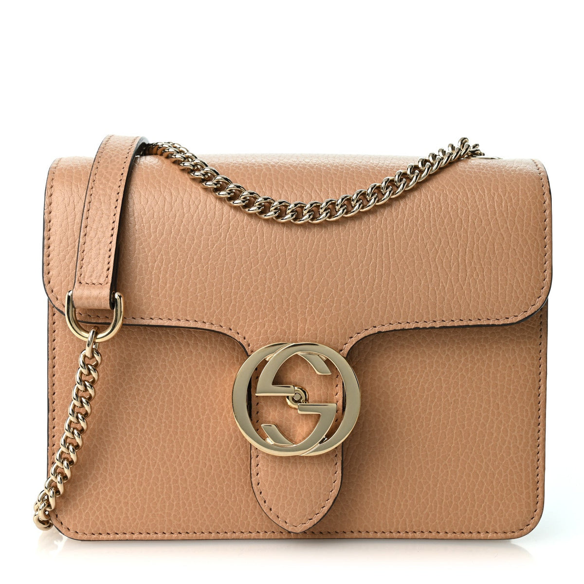 Dollar Calfskin Small Interlocking G Shoulder Bag Camelia