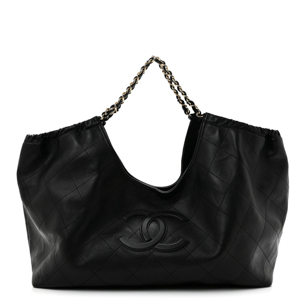 Lambskin Quilted Neo Cabas Shopping Tote Black