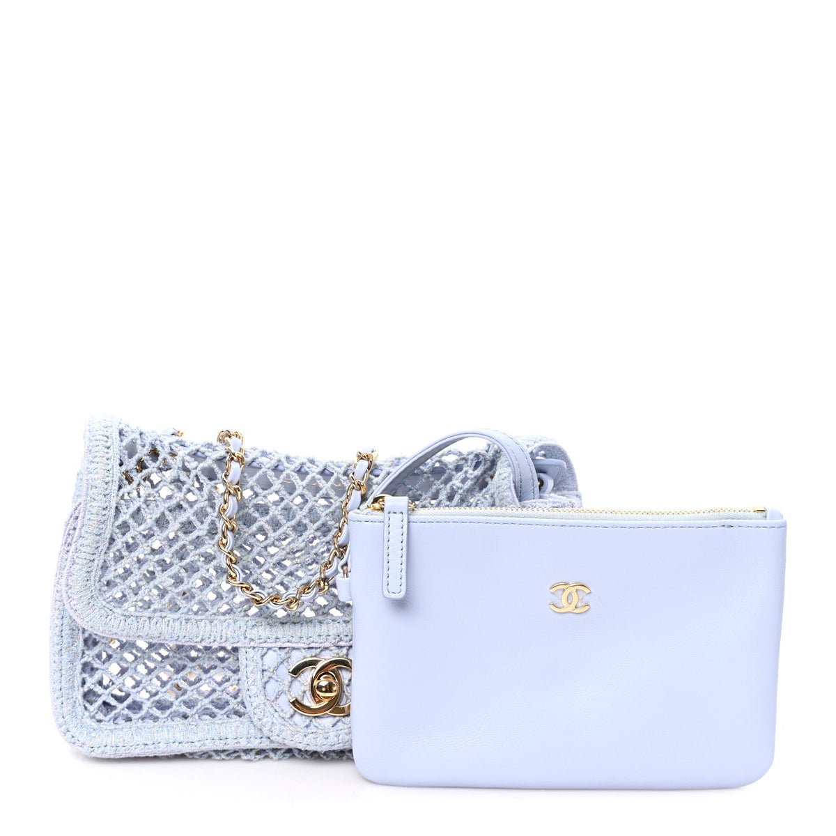 Mesh Macrame Small Flap Bag  Light Blue