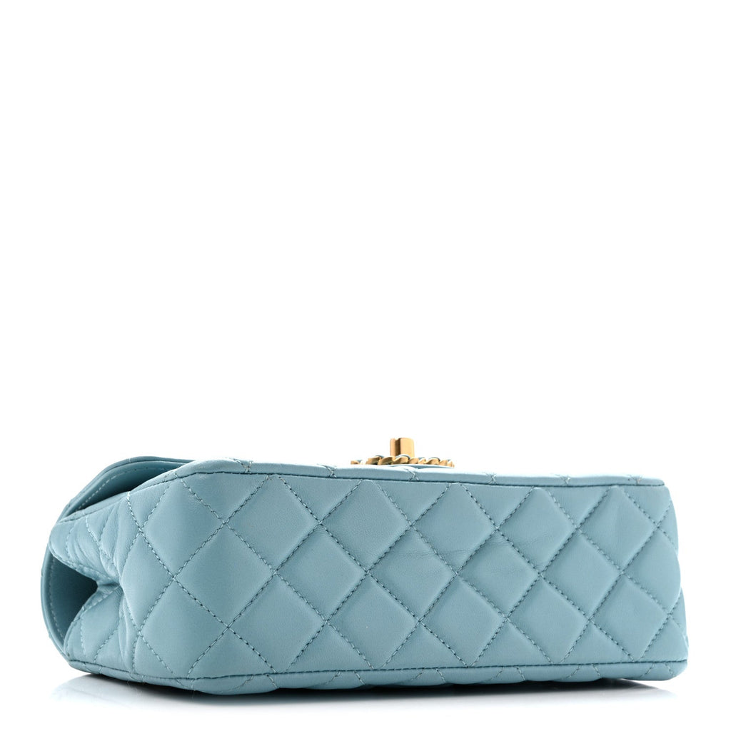 Lambskin Quilted Mini Strass On Top Flap Blue