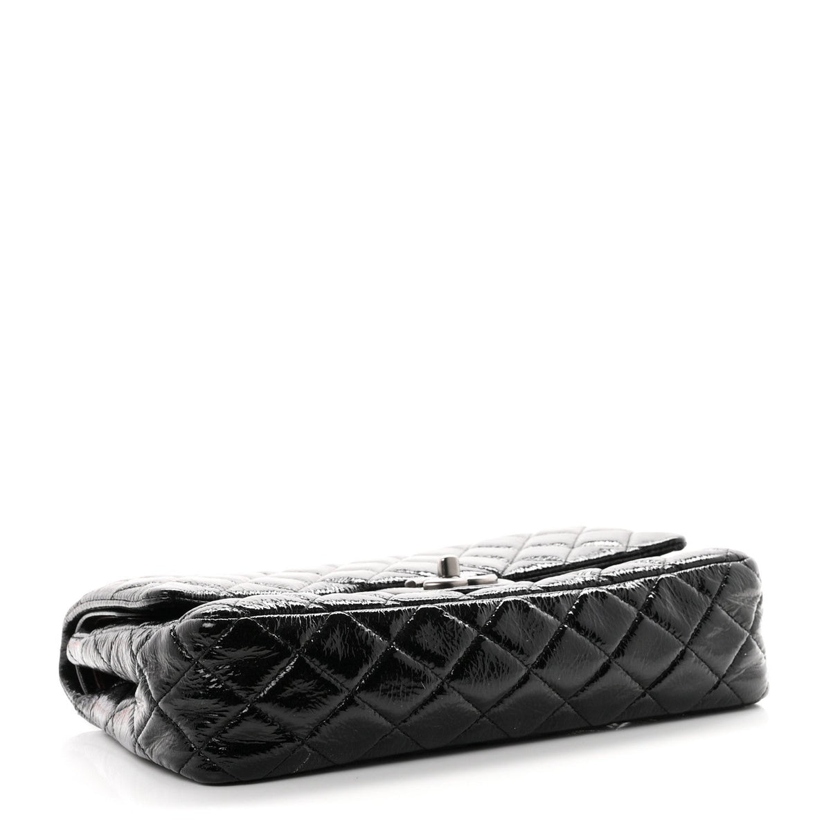 Crumpled Patent Quilted Medium Double Flap Black