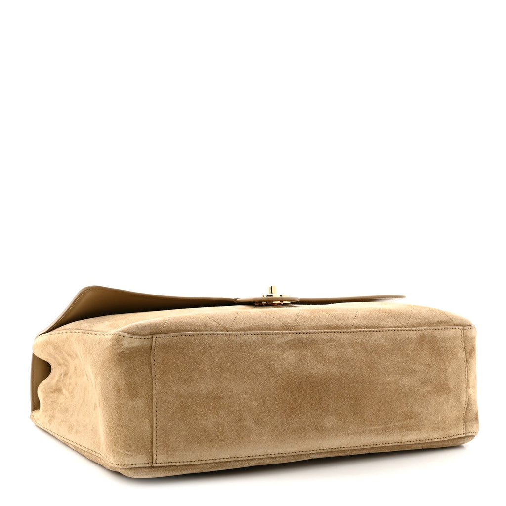 Suede Calfskin Souplissimo Maxi Flap Dark Beige