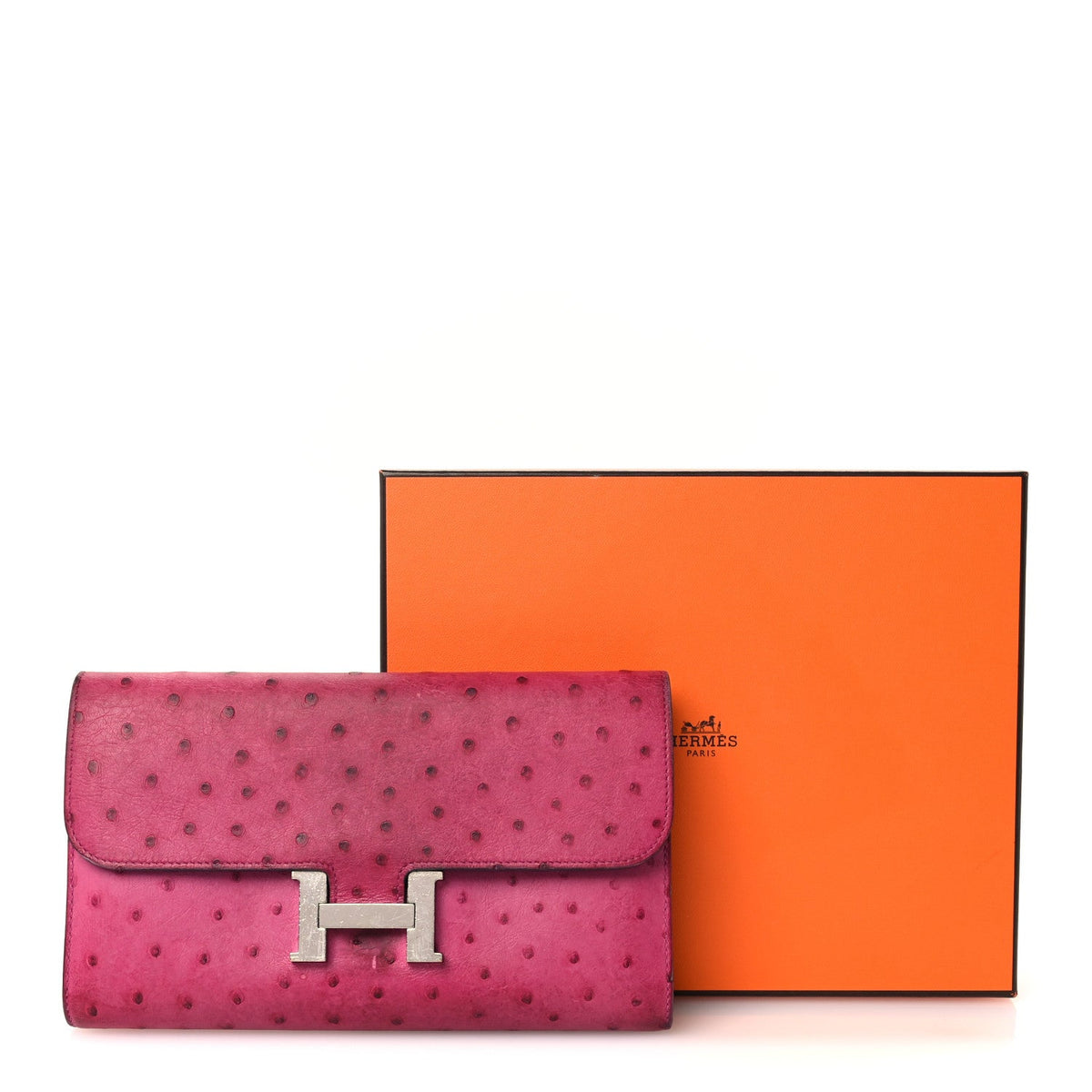 Ostrich Constance Long Wallet Rose Poupre