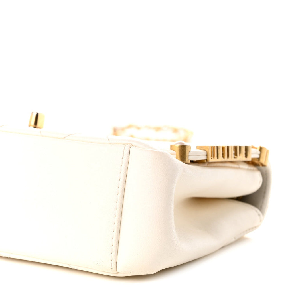 Lambskin Enamel Strass Quilted Mini Paris Monaco Flap White