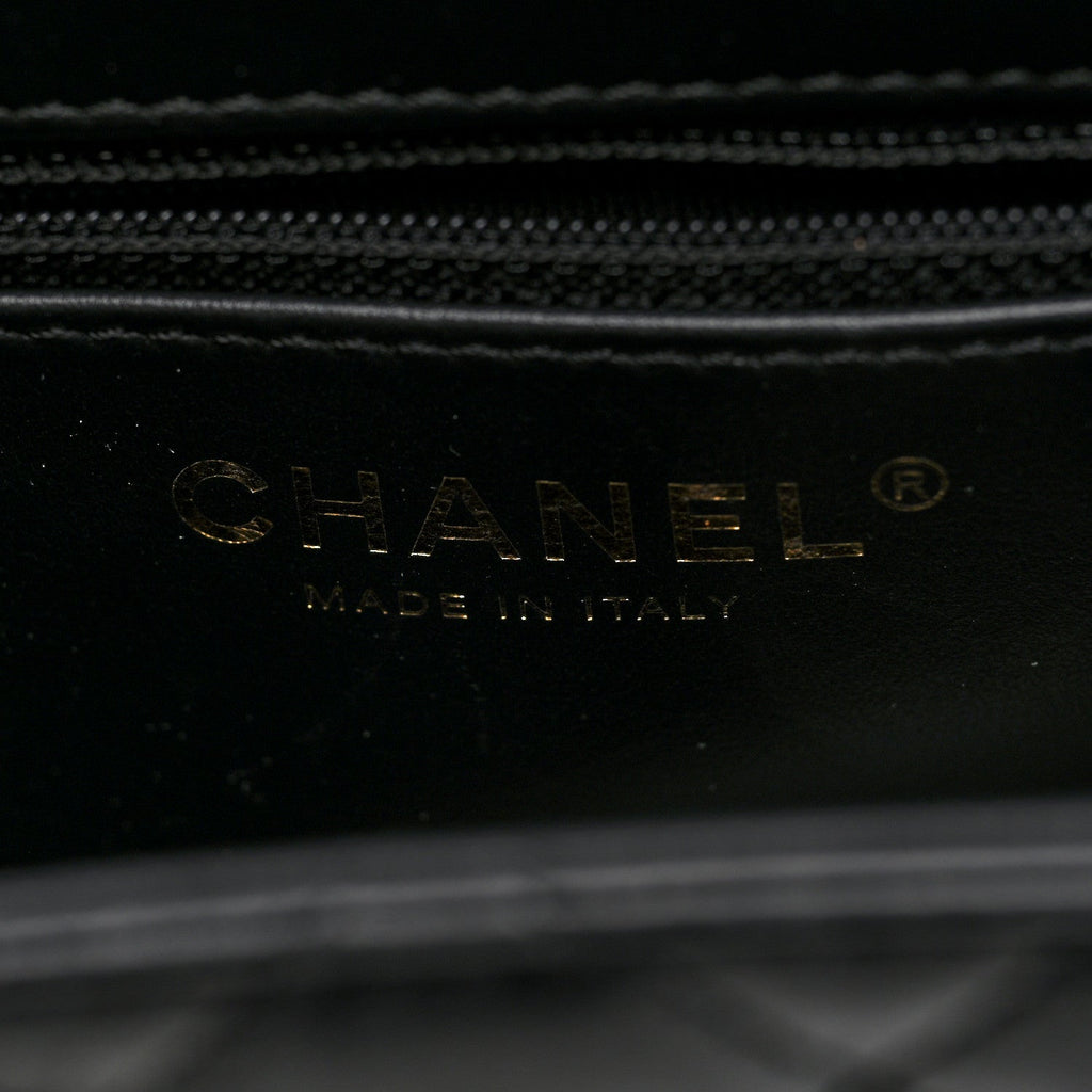 Shiny Aged Calfskin Quilted Mini Kelly Shopper Black