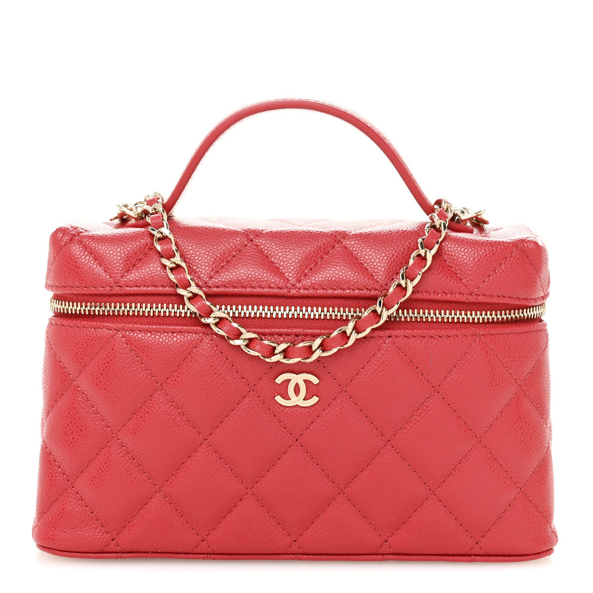 Caviar Quilted Top Handle Slim Vanity With Chain Red