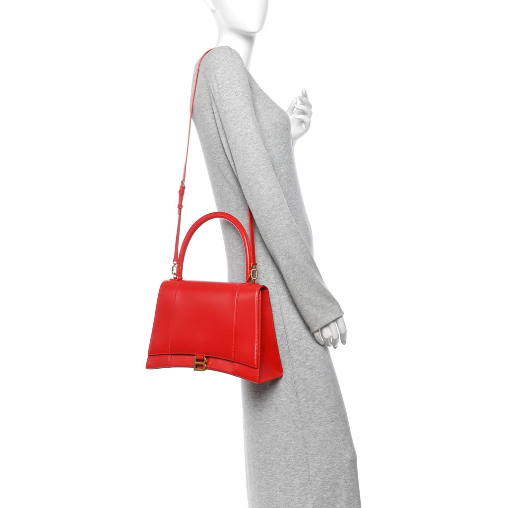 Shiny Box Calfskin Medium Hourglass Top Handle Bag Bright Red