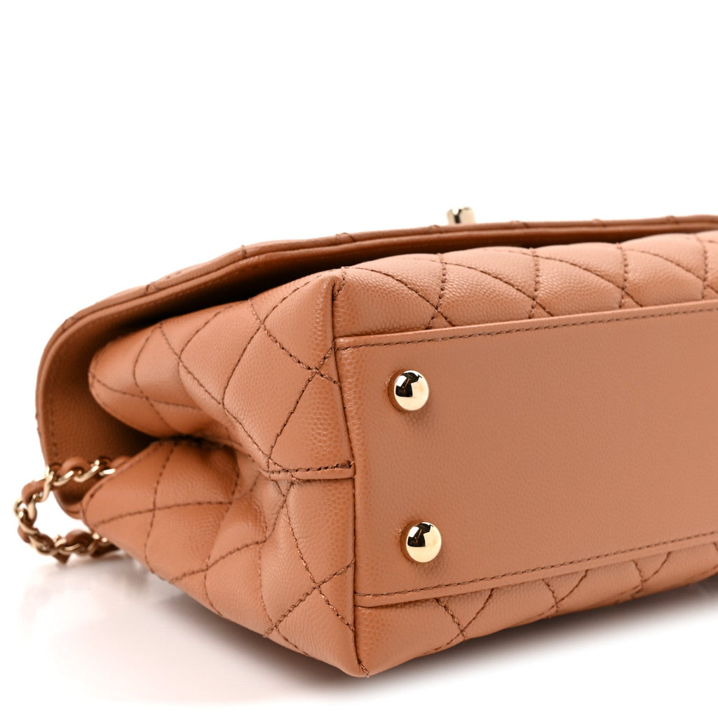 Caviar Quilted Lizard Embossed Mini Coco Handle Flap Beige