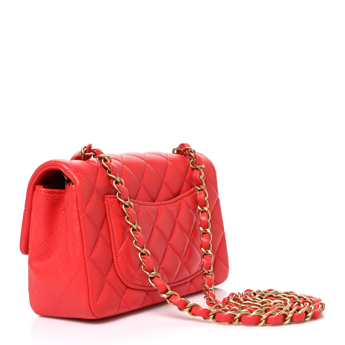 Lambskin Quilted Mini Rectangular Flap Red