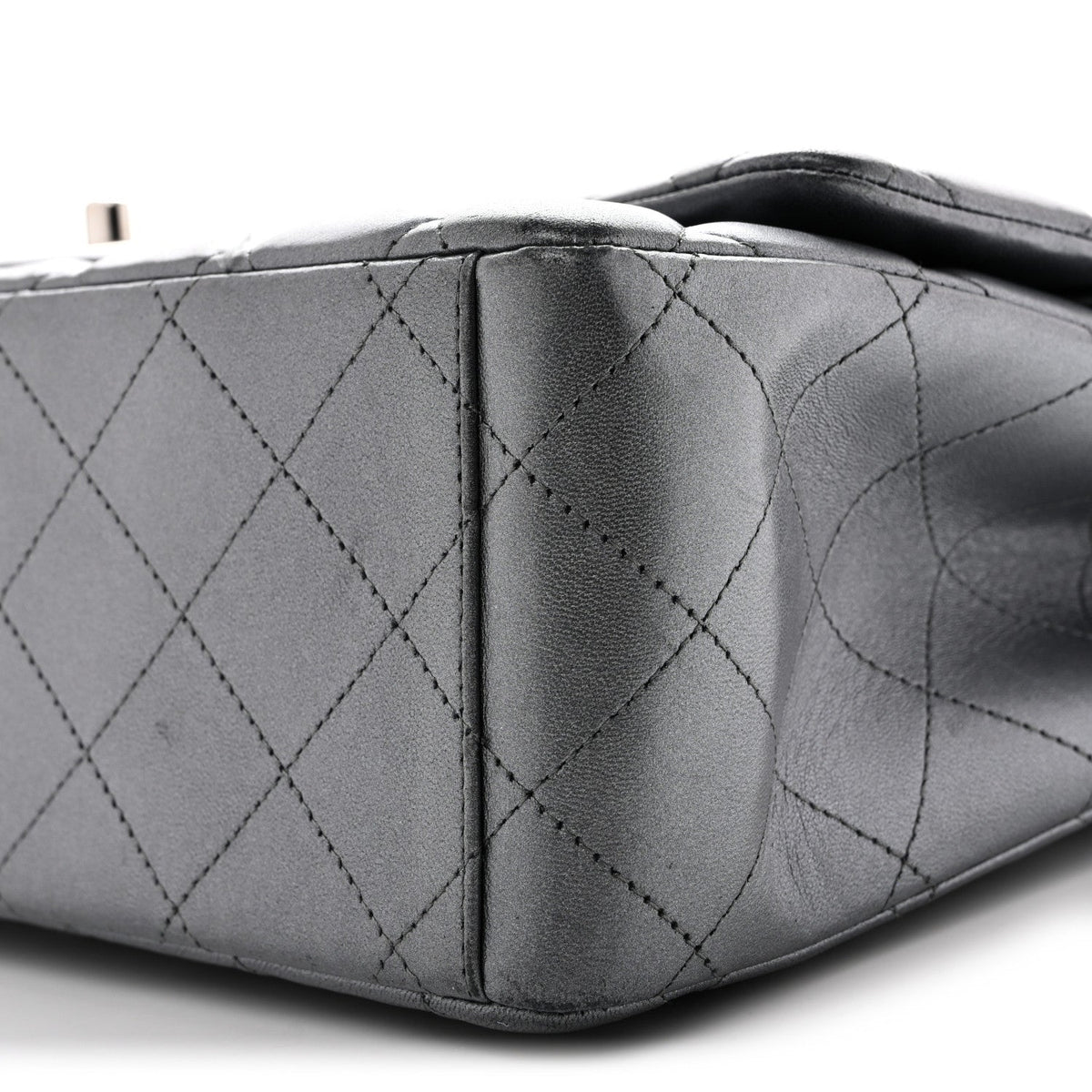 Metallic Lambskin Quilted Maxi Double Flap Pewter