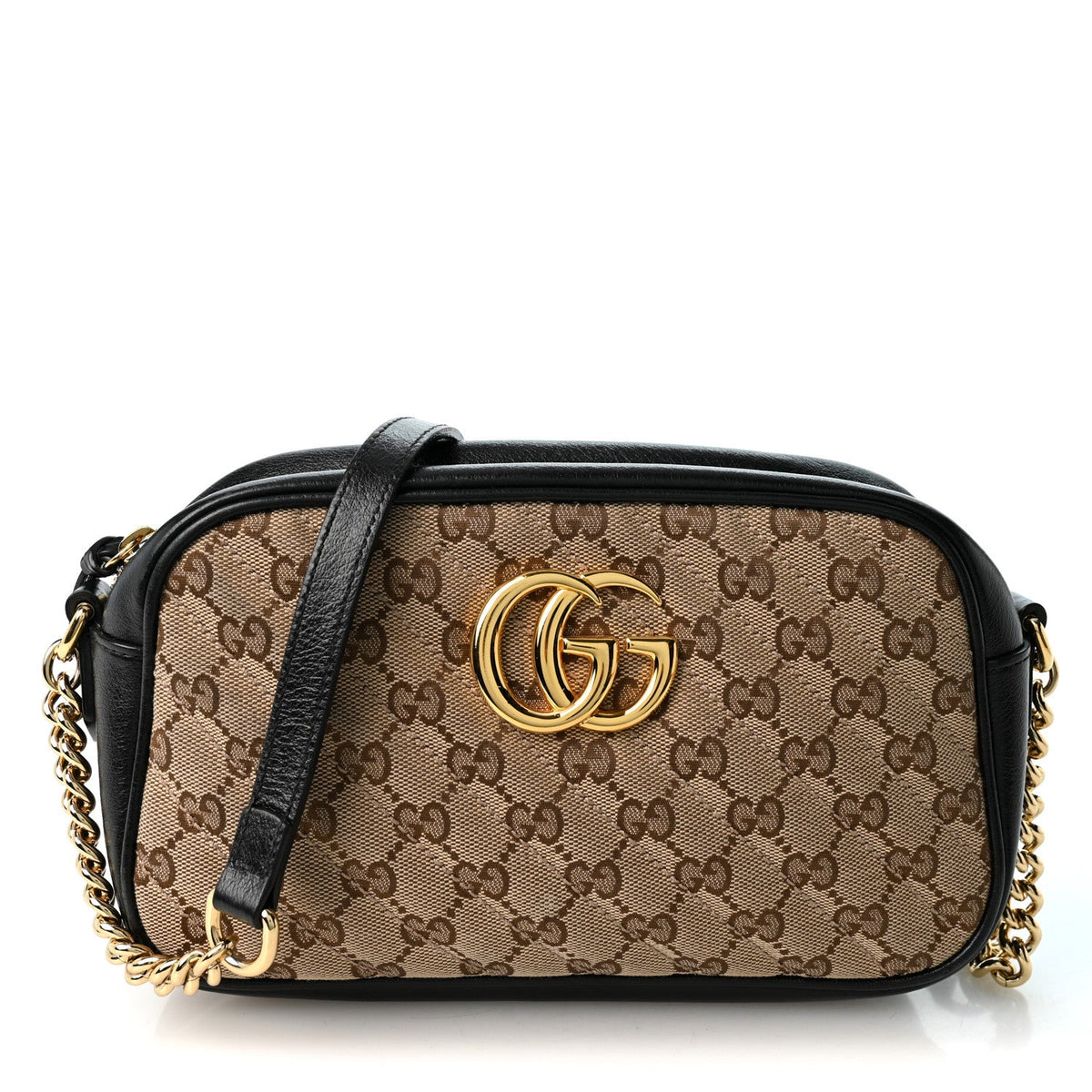 Monogram Matelasse Diagonal Small GG Marmont Chain Shoulder Bag Beige Black