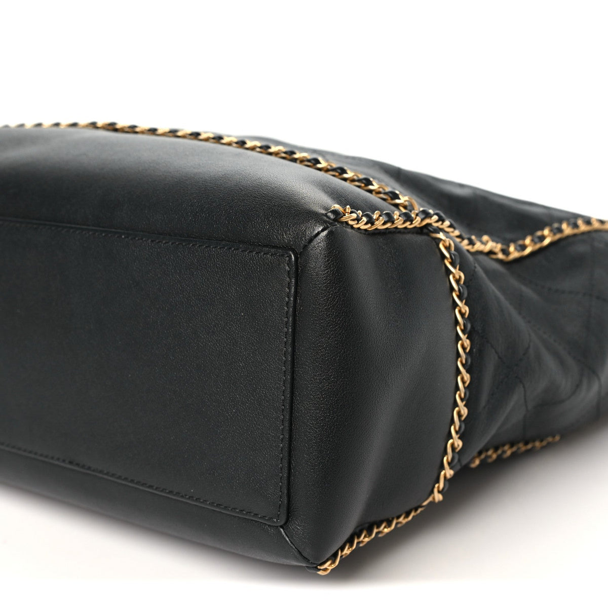 Calfskin Quilted Chain Lines Shopping Tote Black