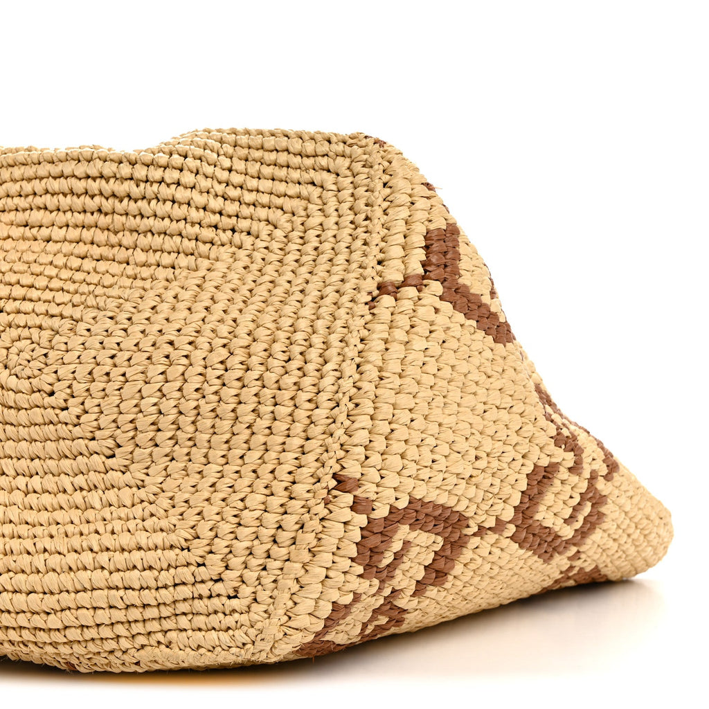 Raffia Woven Monogram Jumbo Medium Tote Natural Brown