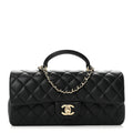 Lambskin Quilted Top Handle East West Flap Black