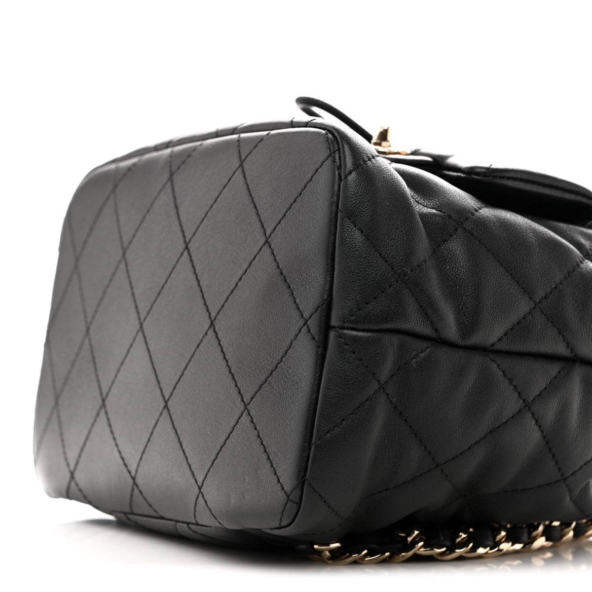 Calfskin Quilted Double Pocket Drawstring Backpack Black