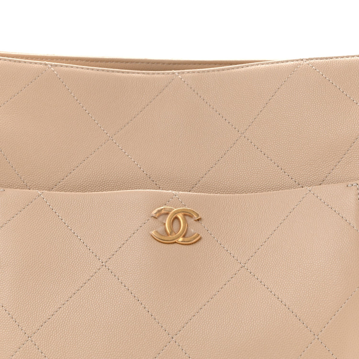 Caviar Stitched Pocket CC Large Tote Beige