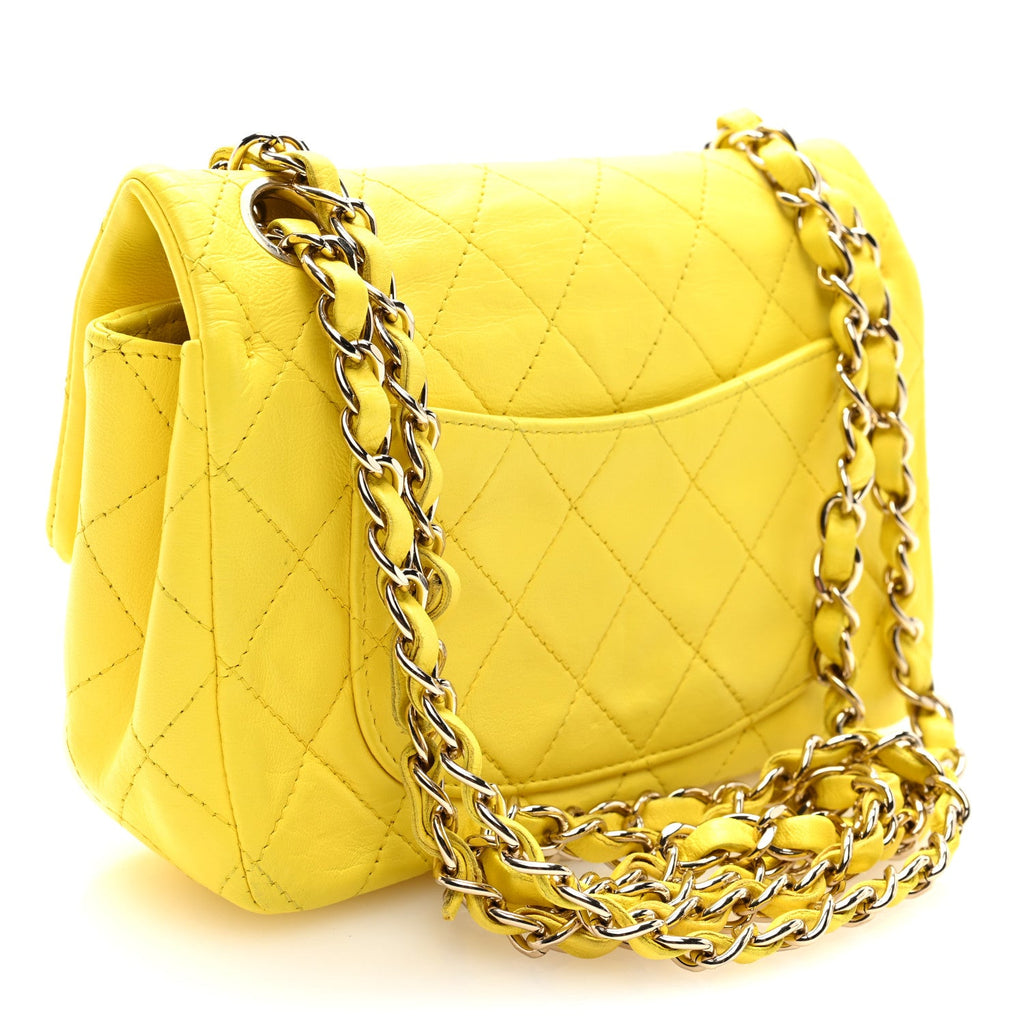 Lambskin Quilted Mini Rectangular Flap Yellow