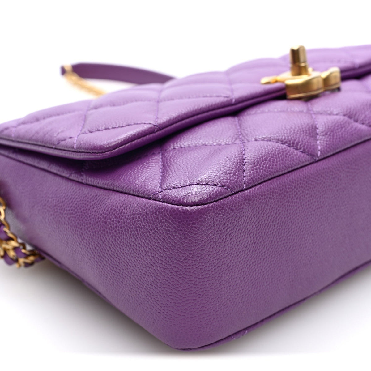 Shiny Caviar Quilted Large Chain Melody Flap Purple
