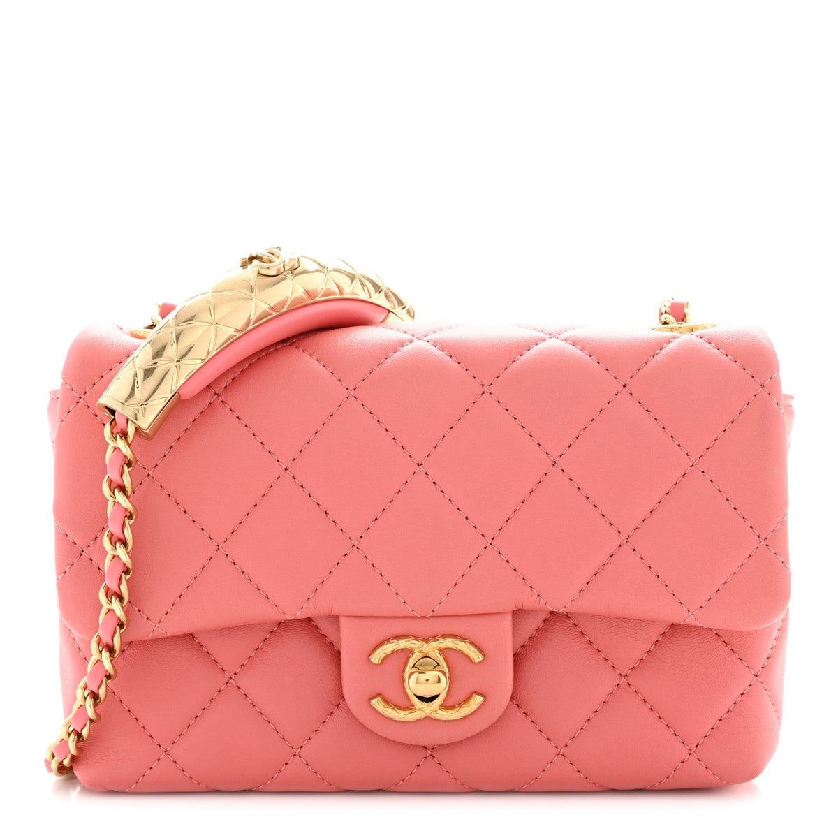 Lambskin Quilted Mini Quilted Handle Crush Flap  Pink