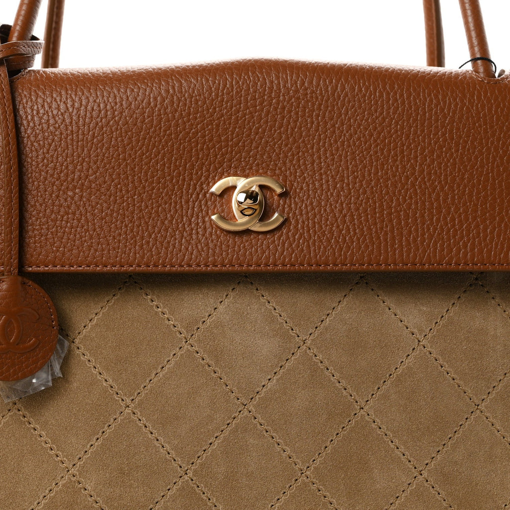 Grained Calfskin Suede Large Urban Essentials Shopping Bag Dark Beige Camel