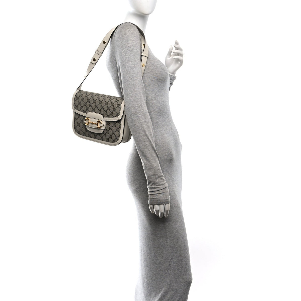 GG Supreme Monogram Horsebit 1955 Shoulder Bag Beige Mystic White