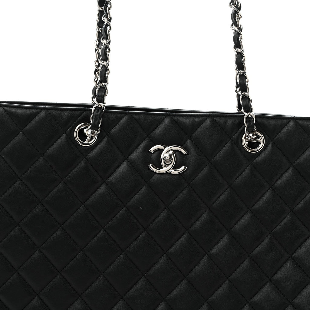 Calfskin Quilted Large Classic Shopping Tote  Black