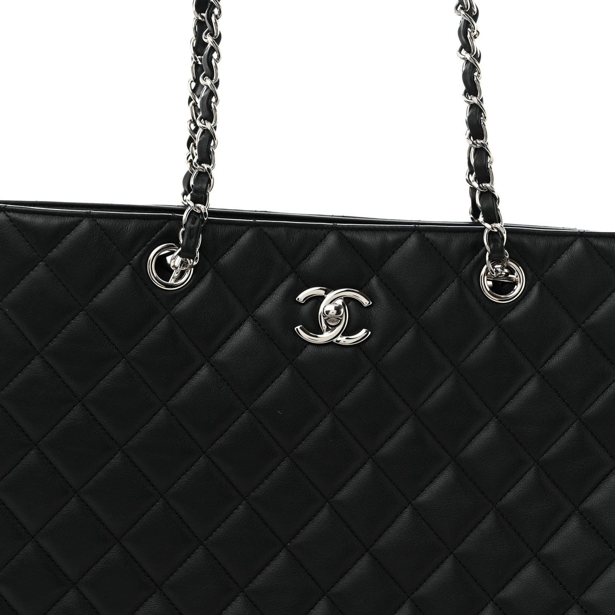 Calfskin Quilted Large Classic Shopping Tote  Black