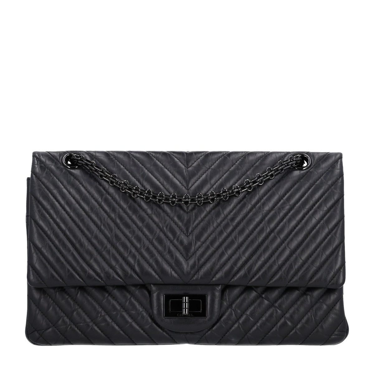 Aged Calfskin Chevron Quilted 2.55 Reissue 227 Flap So Black