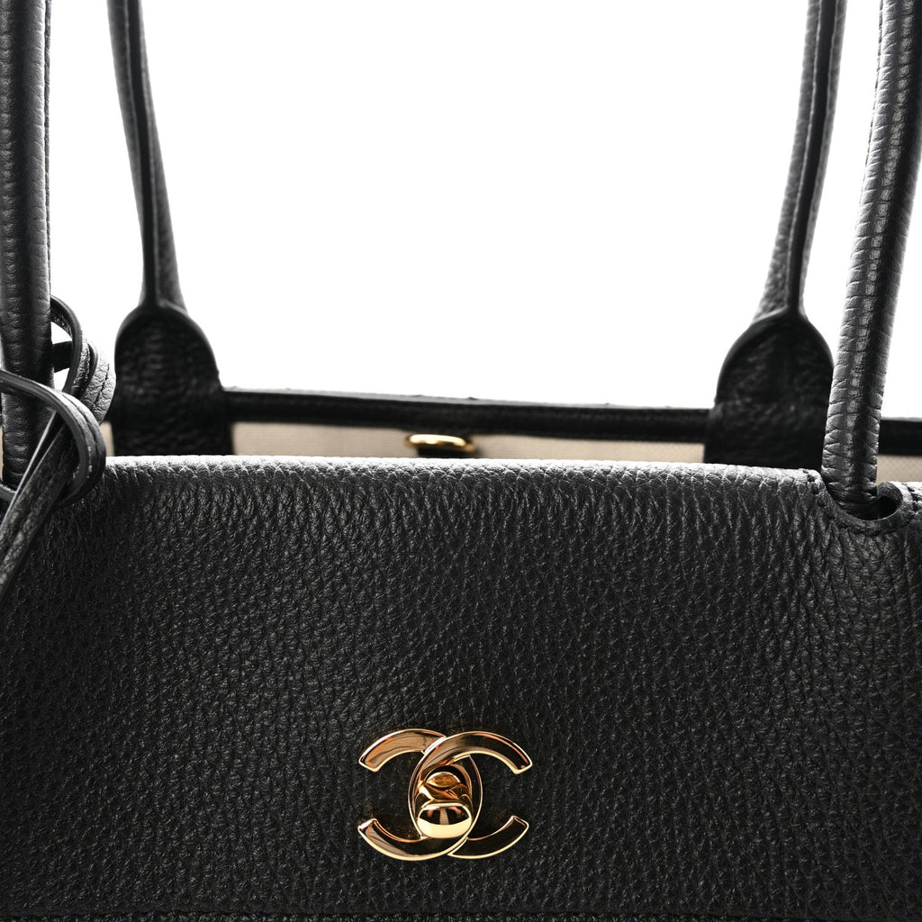 Grained Calfskin Stitched Urban Essentials Shopping Bag Black