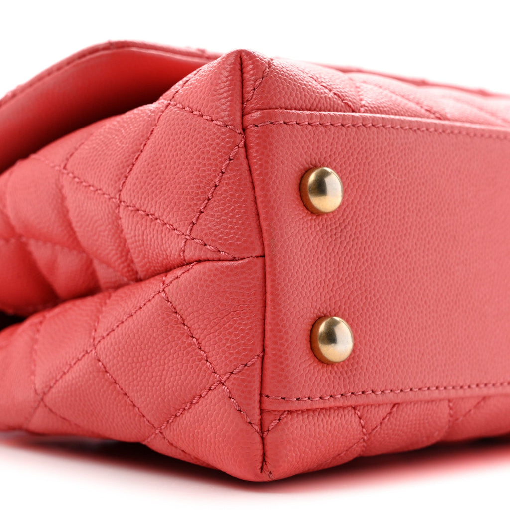 Caviar Lizard Embossed Quilted Mini Coco Handle Flap Pink