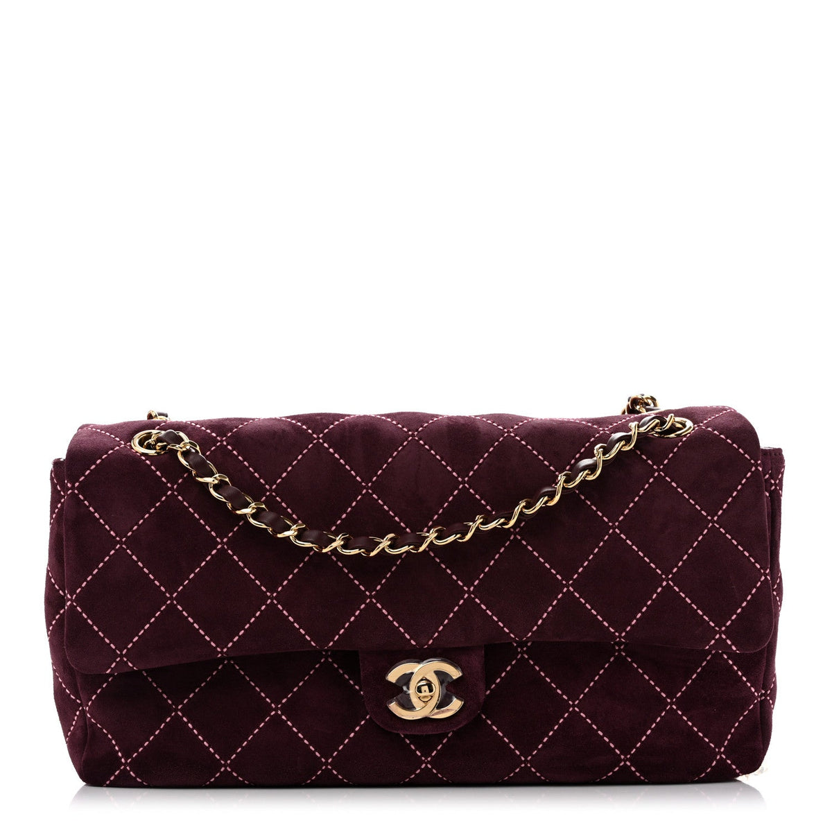 Suede Calfskin Maxi Flap Burgundy