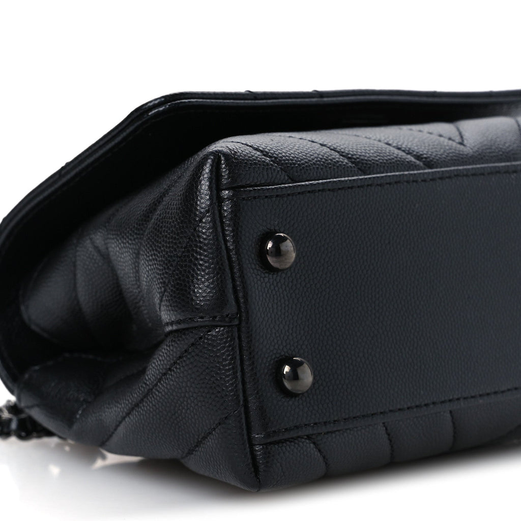 Caviar Chevron Quilted Extra Mini Coco Handle Flap So Black