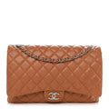 Caviar Quilted Maxi Double Flap Light Brown
