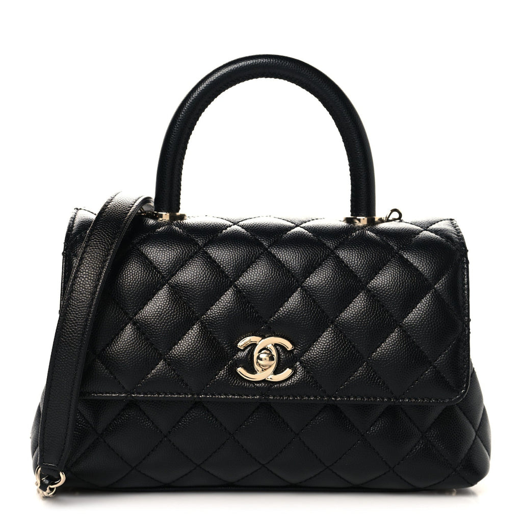 Caviar Quilted Mini Coco Handle Flap Black