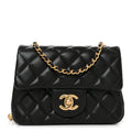 Lambskin Quilted Mini Pearl Crush Flap Black