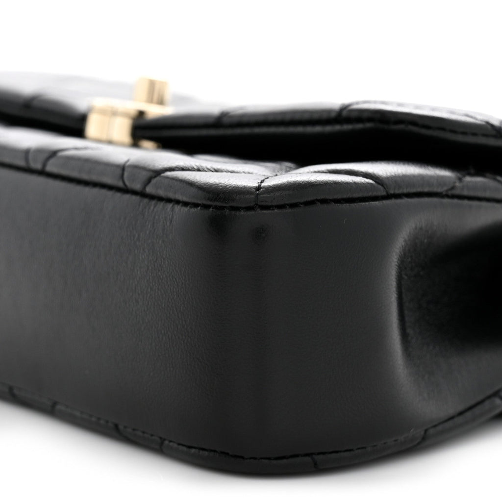 Lambskin Quilted Rectangular Phone Holder Clutch With Chain Black