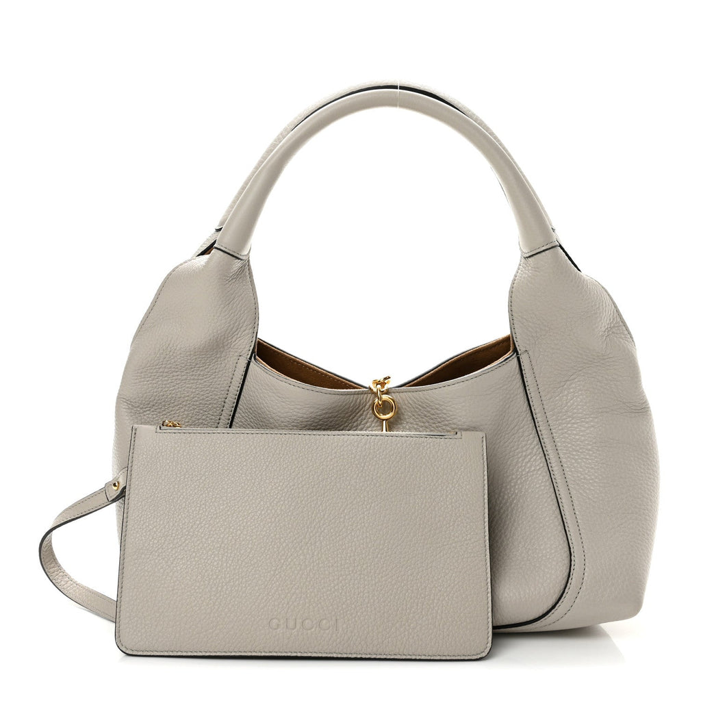 Grained Calfskin Softbit Medium Shoulder Bag Light Grey