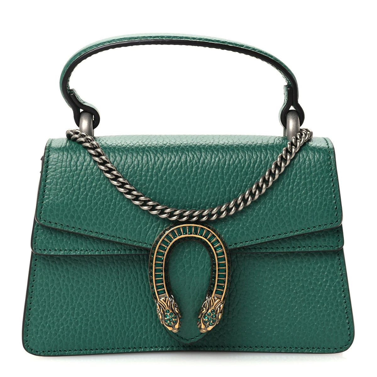 Dollar Calfskin Crystal Mini Dionysus Top Handle Bag Emerald