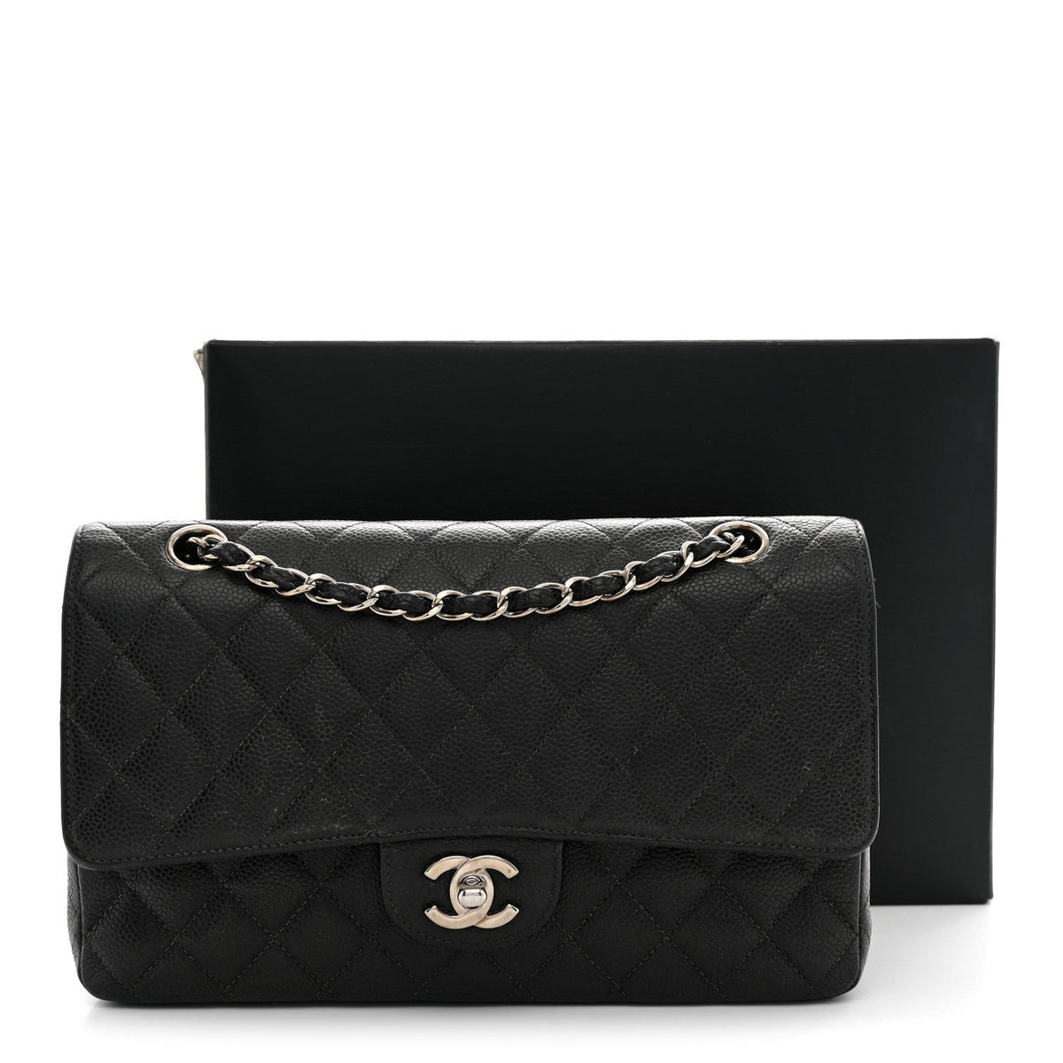 Caviar Quilted Medium Double Flap Black