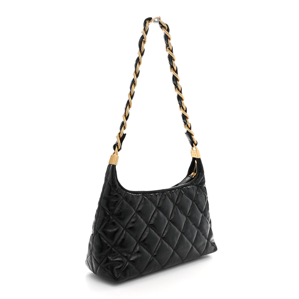 Shiny Crumpled Lambskin Quilted CC Funky Town Hobo Black